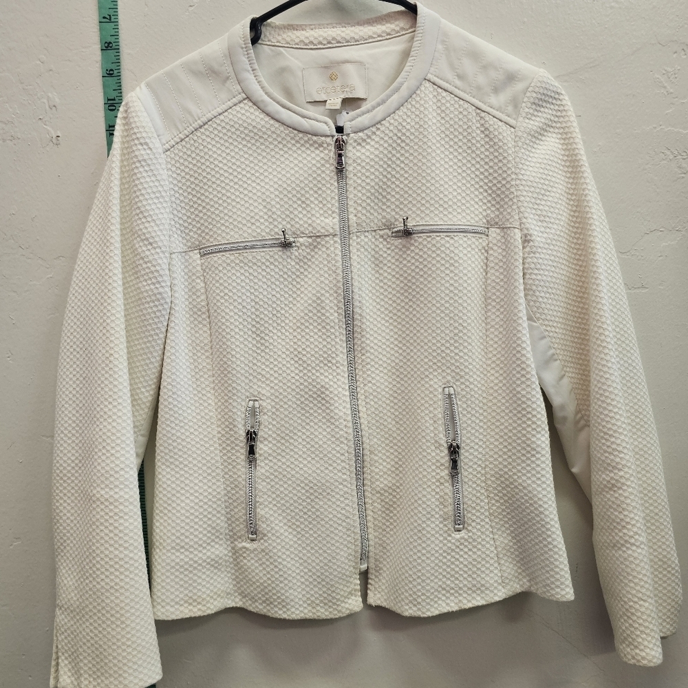 Zipup, white, jacket, small, wedding, travel, casual, feminine, office